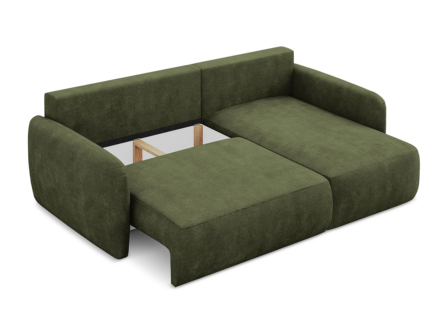 Canapé d'angle droit convertible en tissu chenille - olive - LILO