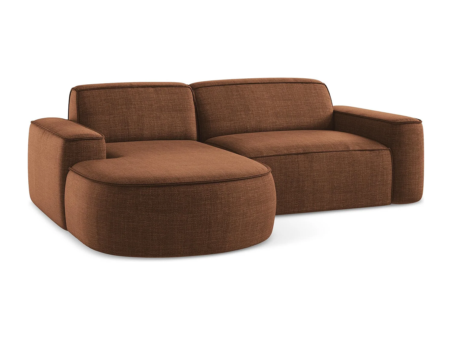 Canapé d'angle 2,5 places modulaire gauche en tissu texturé - terre cuite - OMAO