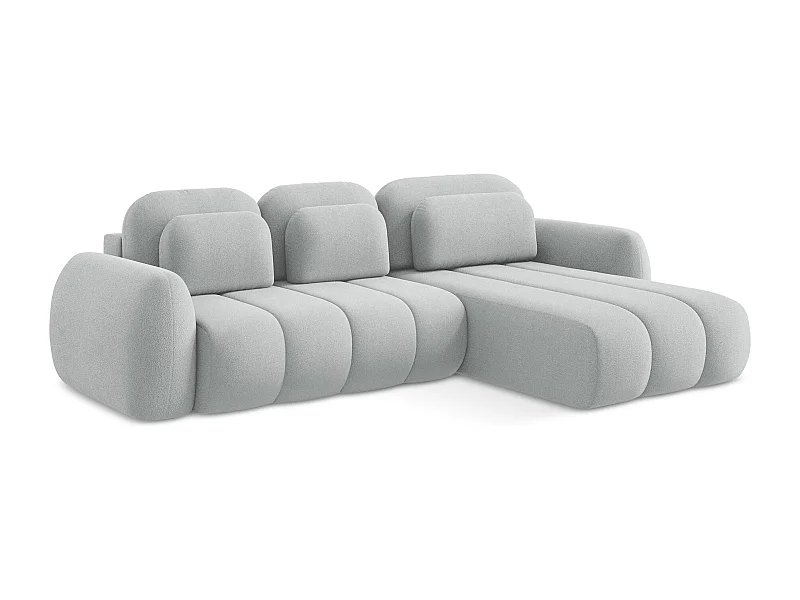 Narożnik prawostronny z funkcją spania - z tkaniny bouclé - jasny szary - PELE