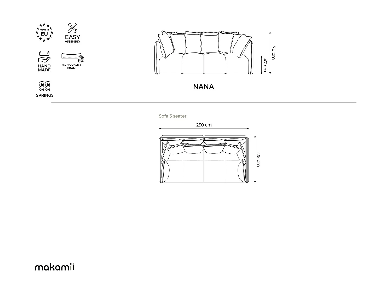 Canapé 3 places en tissu chenille - beige clair - NANA
