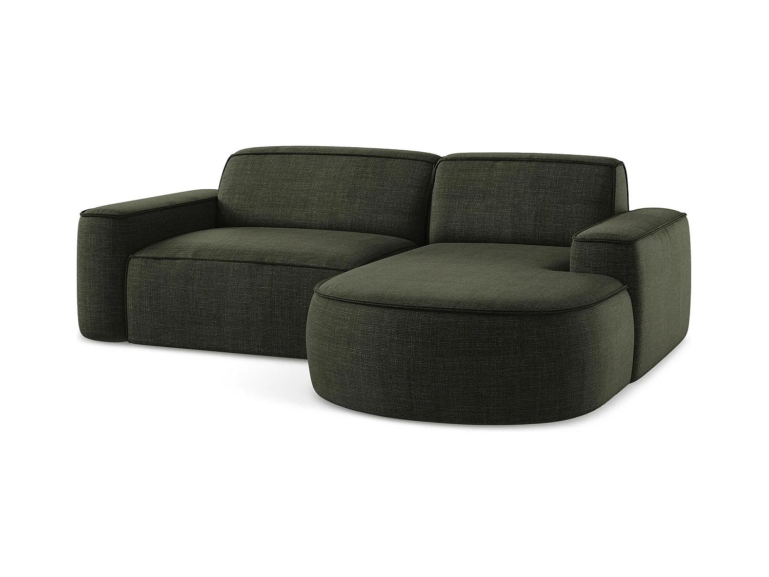 Canapé d'angle 2,5 places modulaire droit en tissu texturé - olive - OMAO