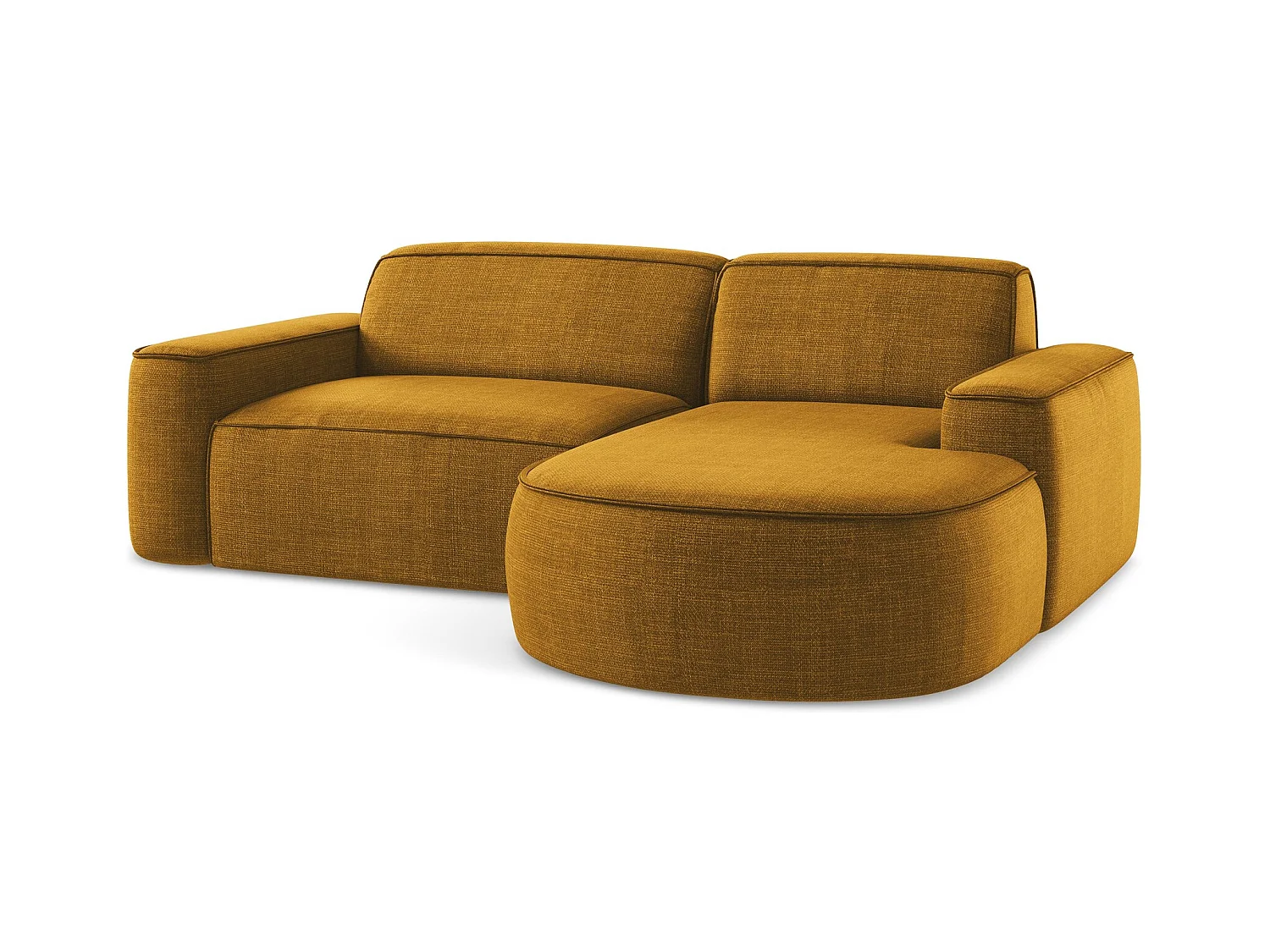 Canapé d'angle 2,5 places modulaire droit en tissu texturé - moutarde - OMAO