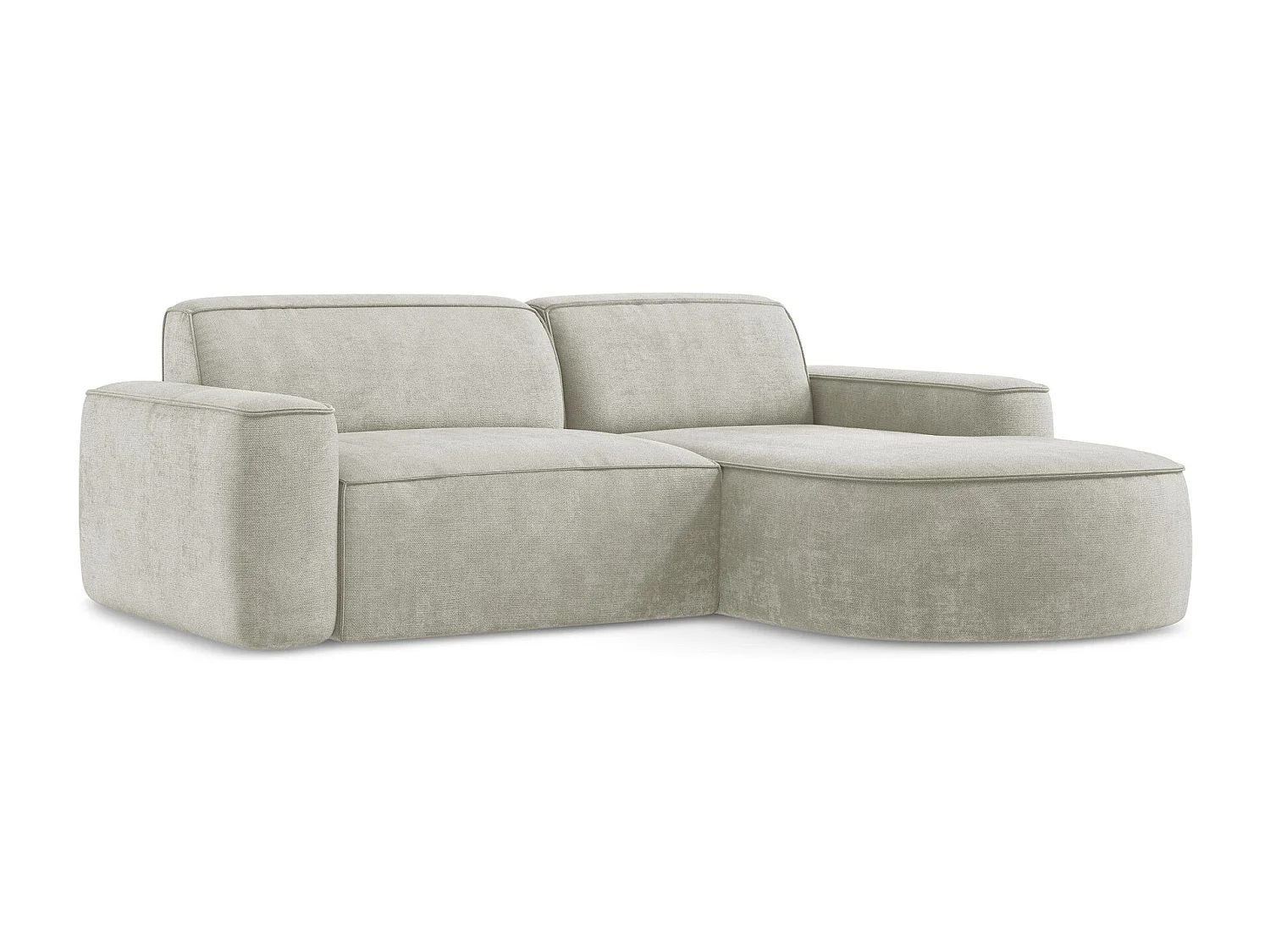 Canapé d'angle 2,5 places modulaire droit en tissu chenille - perle - OMAO