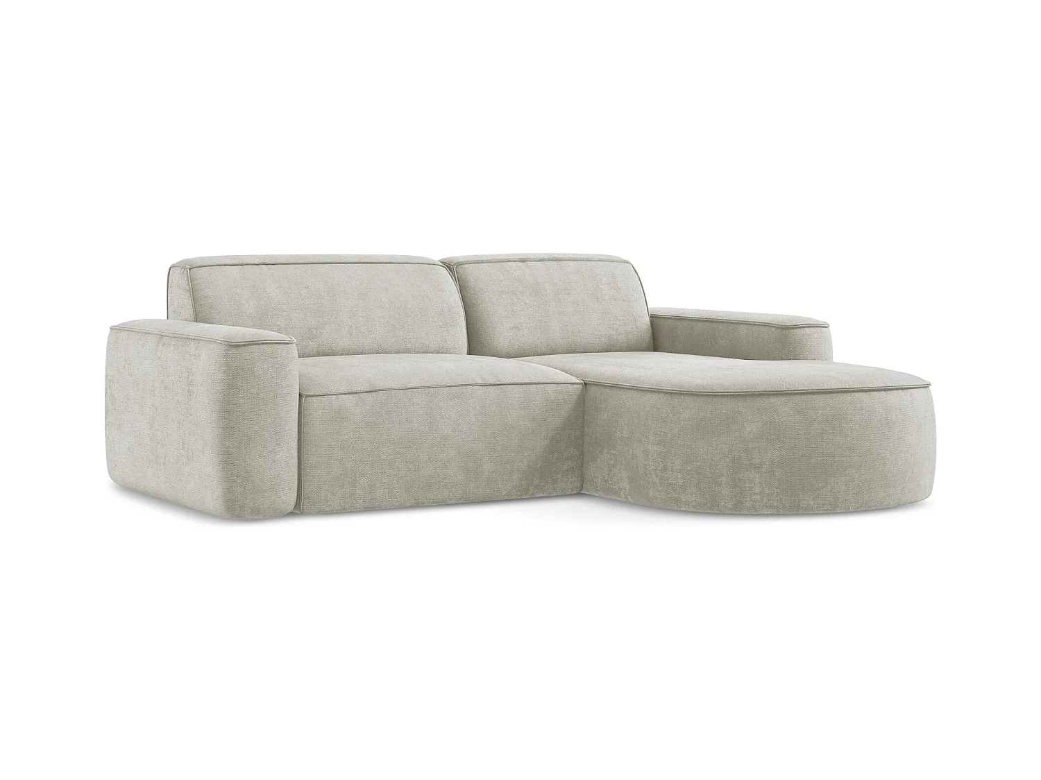 Canapé d'angle 2,5 places modulaire droit en tissu chenille - perle - OMAO