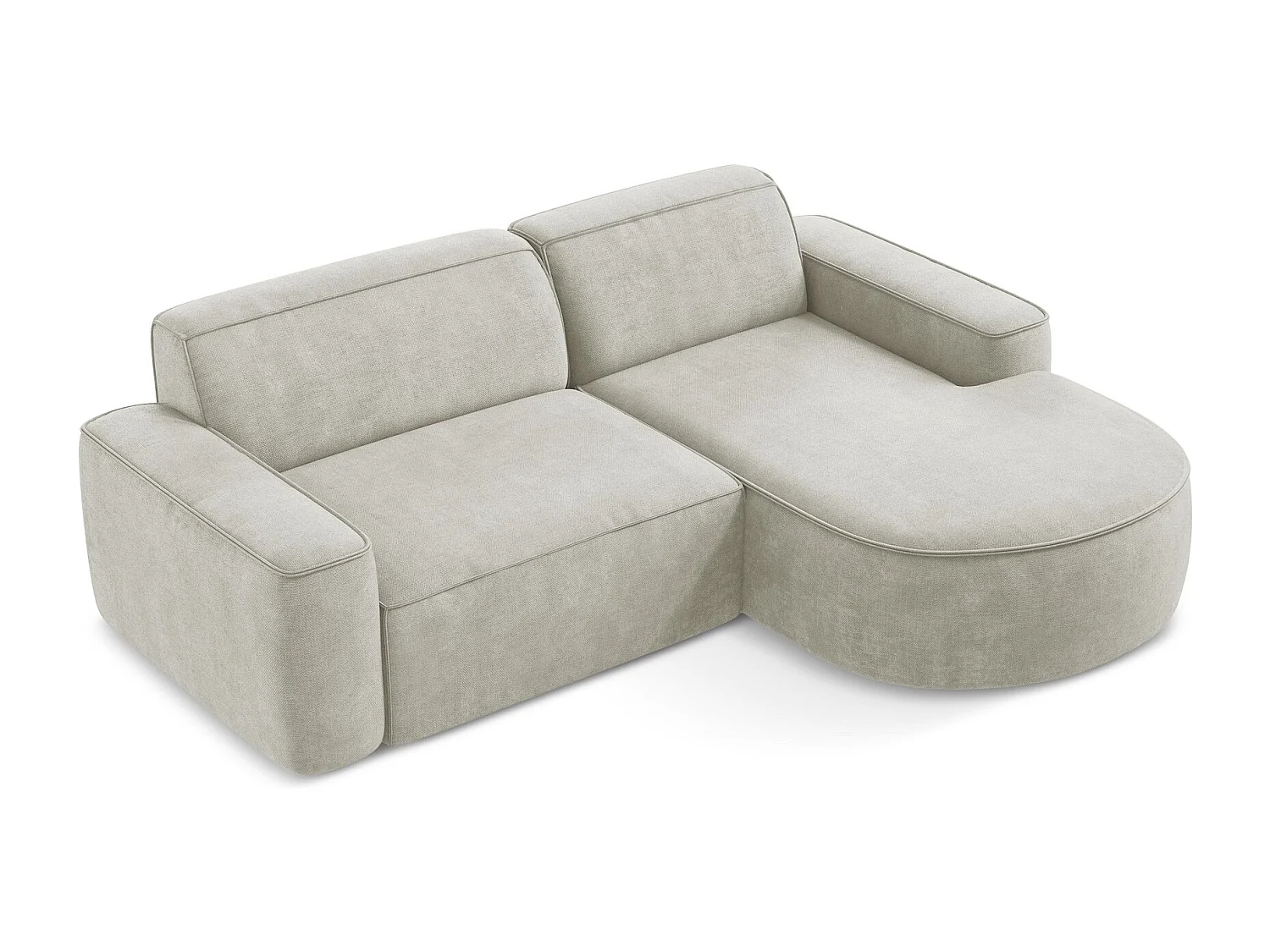 Canapé d'angle 2,5 places modulaire droit en tissu chenille - perle - OMAO