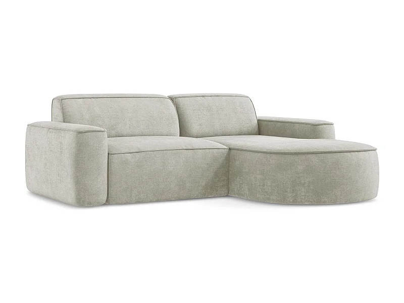 Canapé d'angle 2,5 places modulaire droit en tissu chenille - perle - OMAO