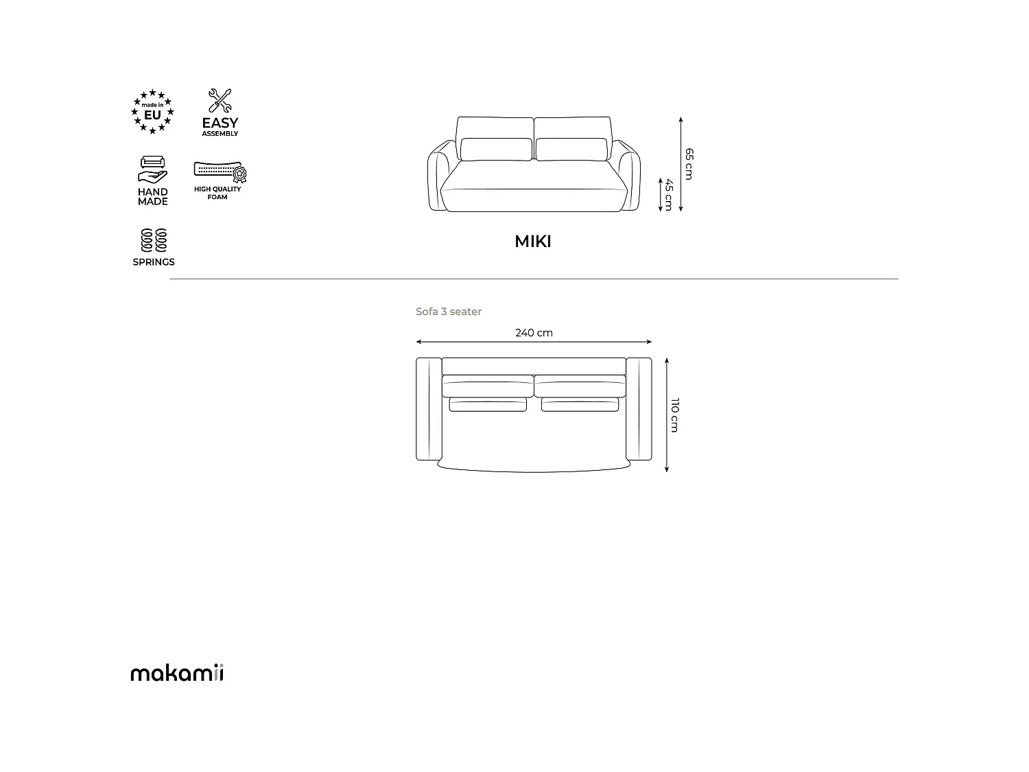 Canapé 3 places en tissu chenille - jeans - MIKI