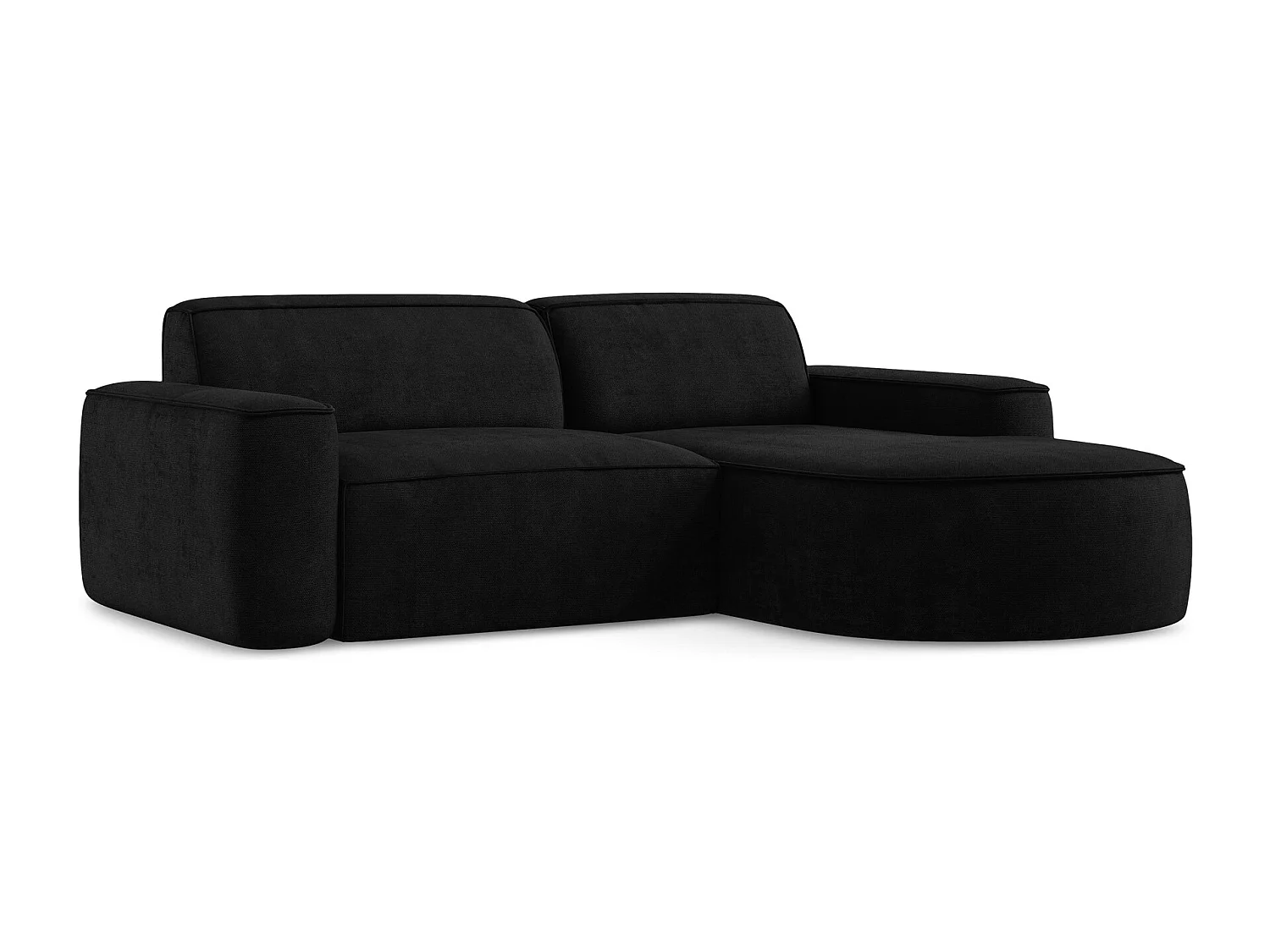 Canapé d'angle 2,5 places modulaire droit en tissu chenille - noir - OMAO