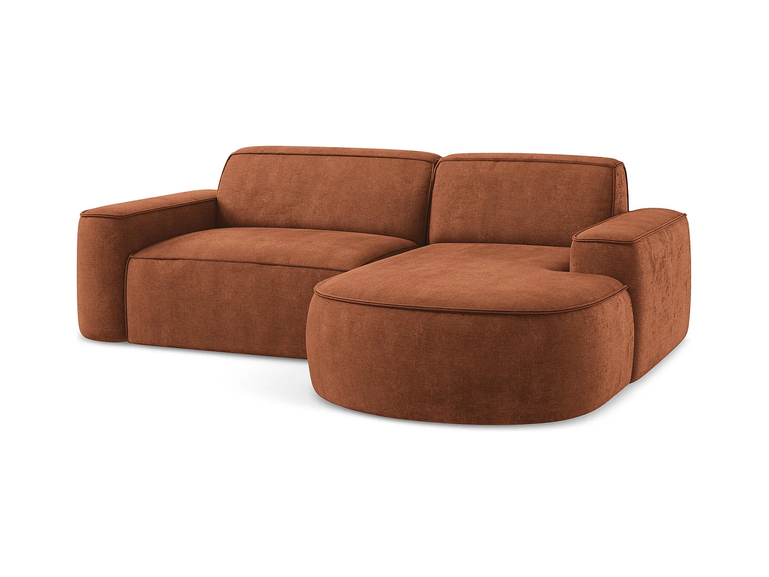 Canapé d'angle 2,5 places modulaire droit en tissu chenille - terre cuite - OMAO