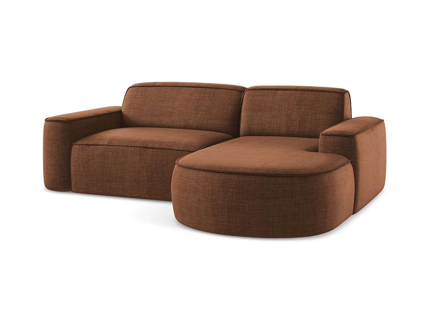 Canapé d'angle 2,5 places modulaire droit en tissu texturé - terre cuite - OMAO