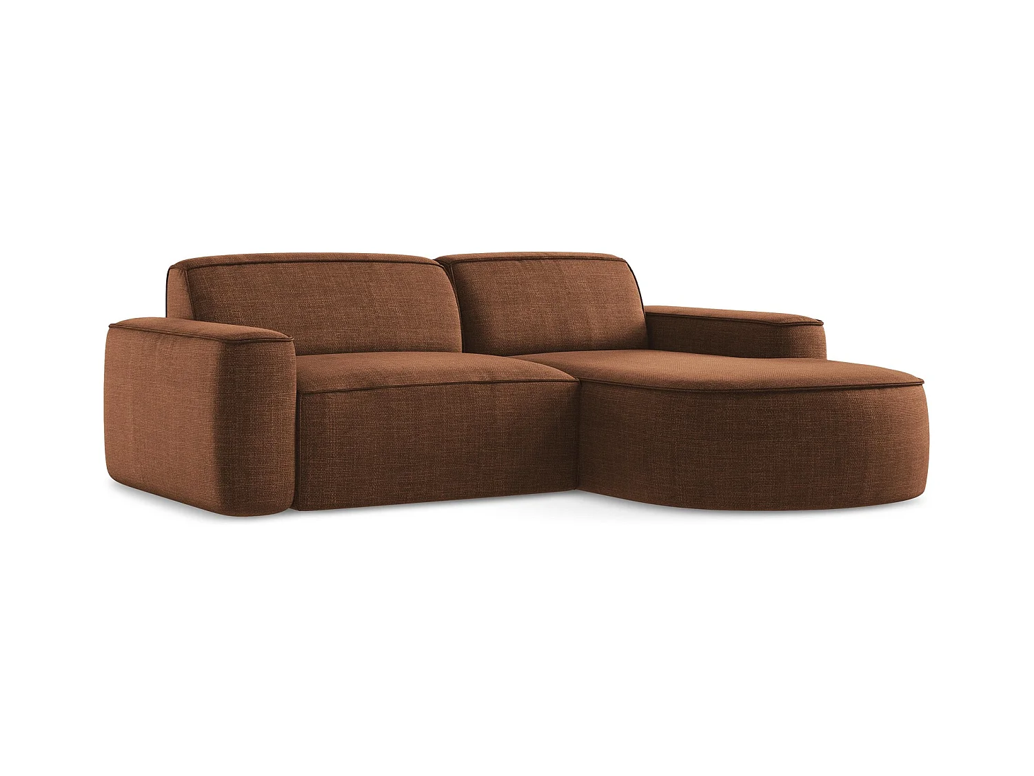 Canapé d'angle 2,5 places modulaire droit en tissu texturé - terre cuite - OMAO