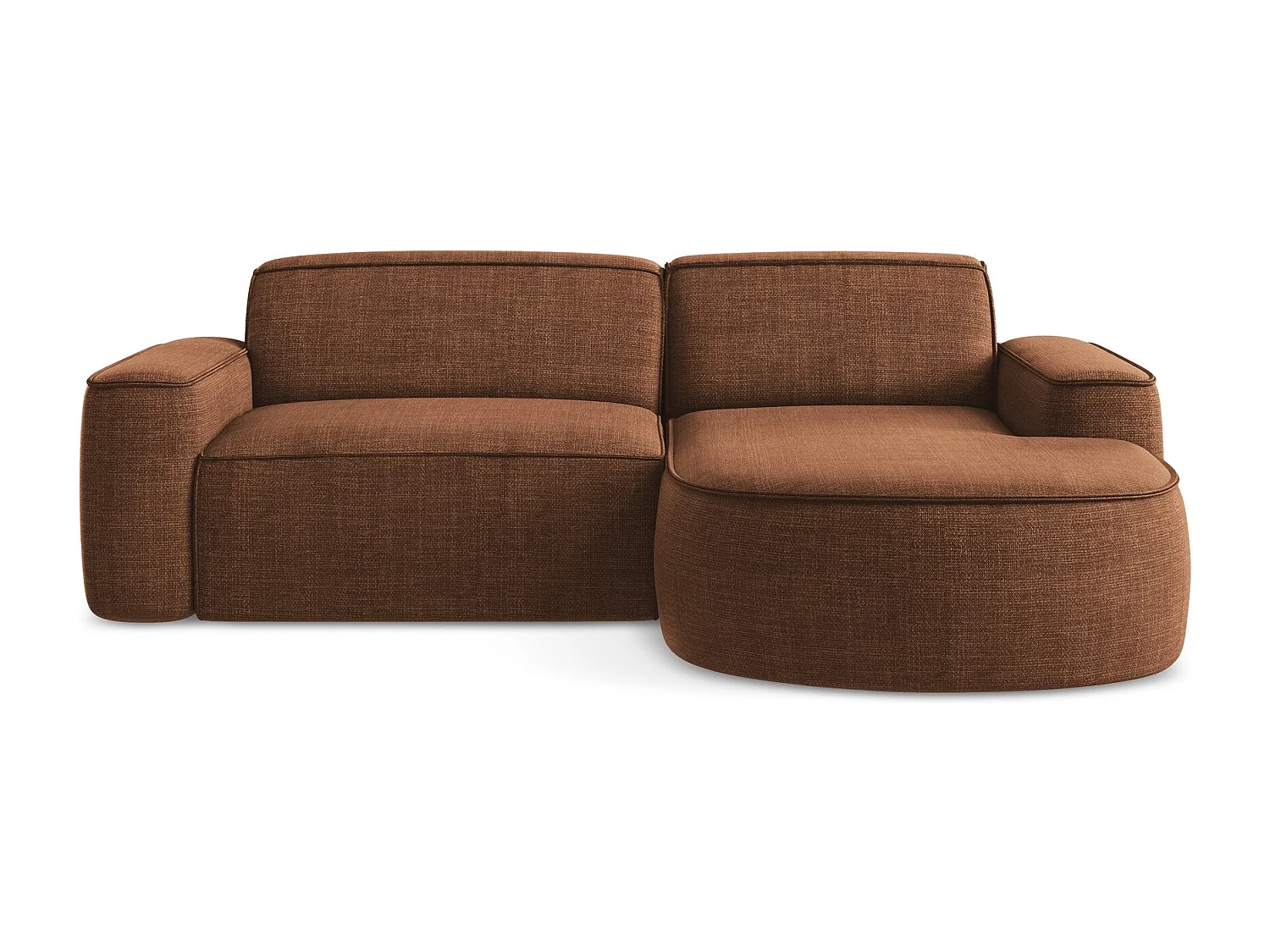 Canapé d'angle 2,5 places modulaire droit en tissu texturé - terre cuite - OMAO