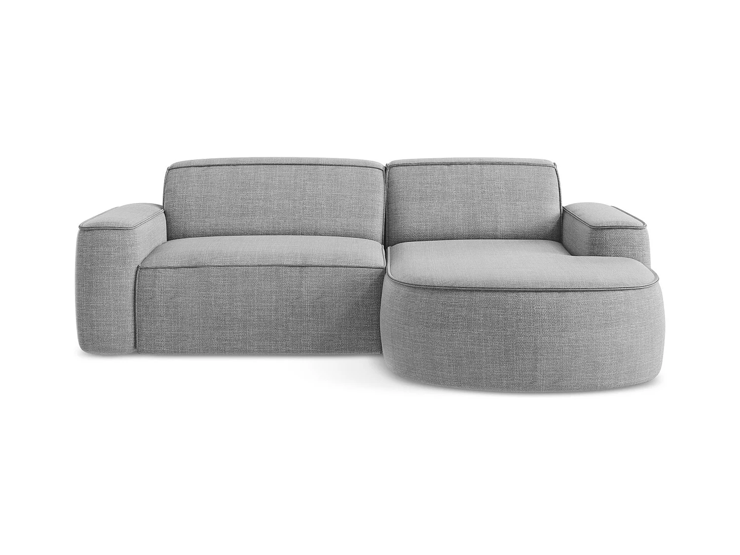 Canapé d'angle 2,5 places modulaire droit en tissu texturé - gris clair - OMAO