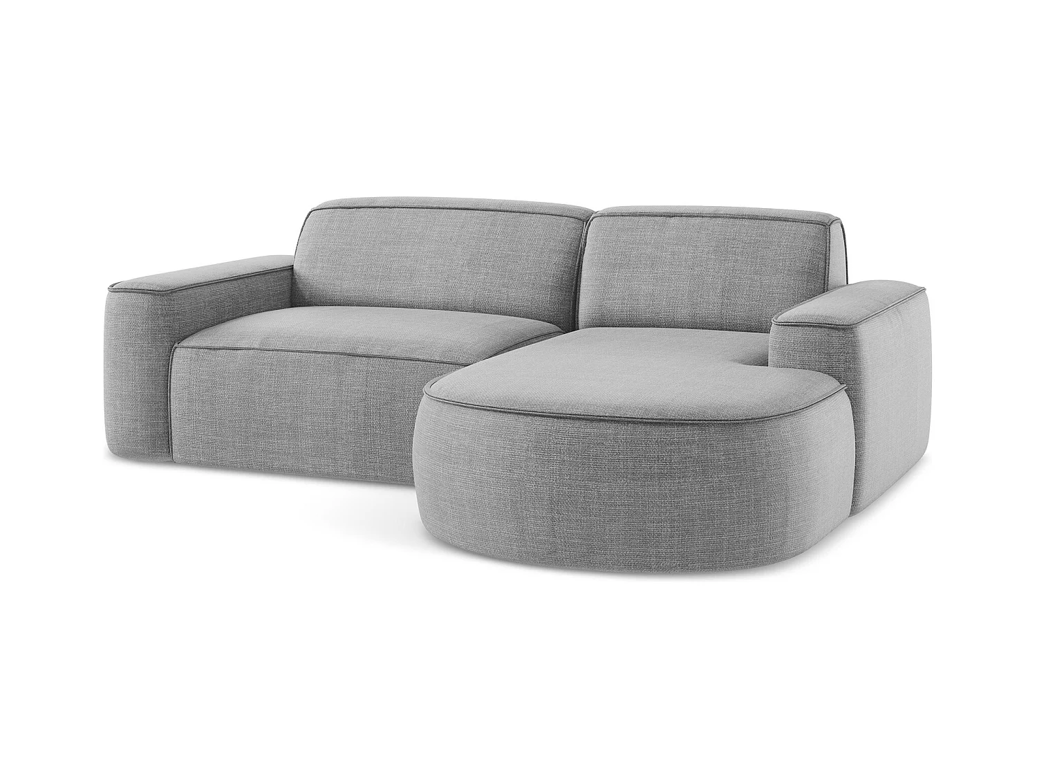 Canapé d'angle 2,5 places modulaire droit en tissu texturé - gris clair - OMAO