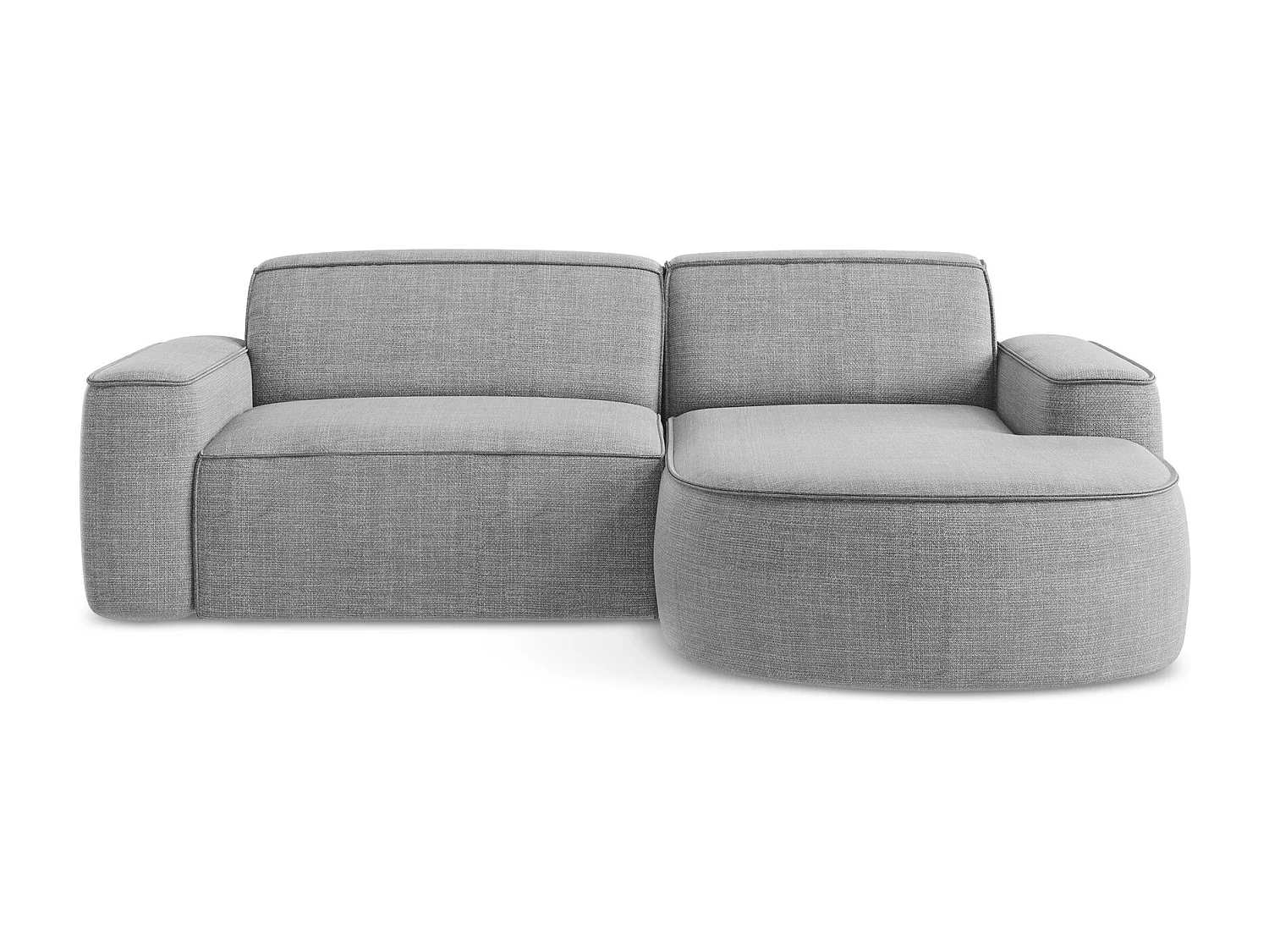 Canapé d'angle 2,5 places modulaire droit en tissu texturé - gris clair - OMAO