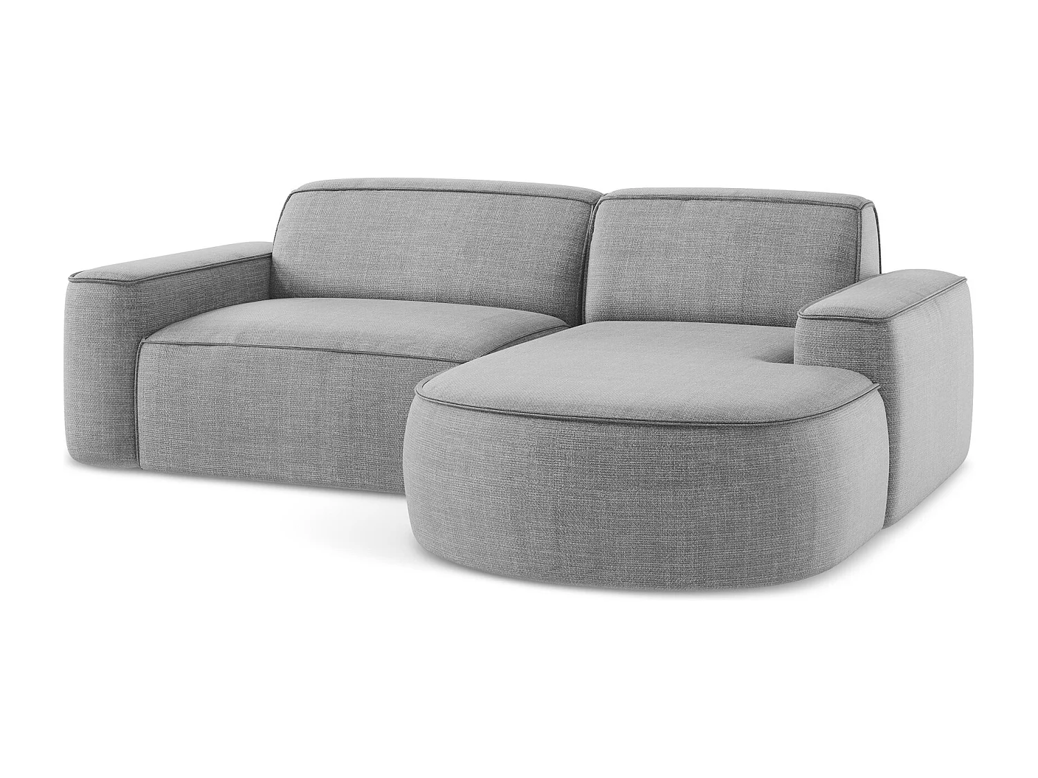 Canapé d'angle 2,5 places modulaire droit en tissu texturé - gris clair - OMAO