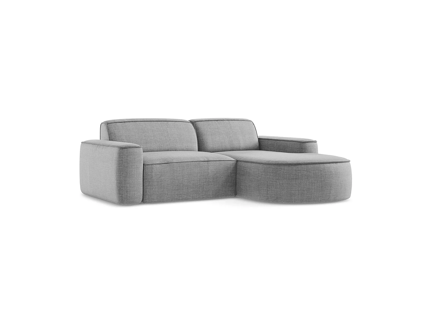 Canapé d'angle 2,5 places modulaire droit en tissu texturé - gris clair - MELISSA