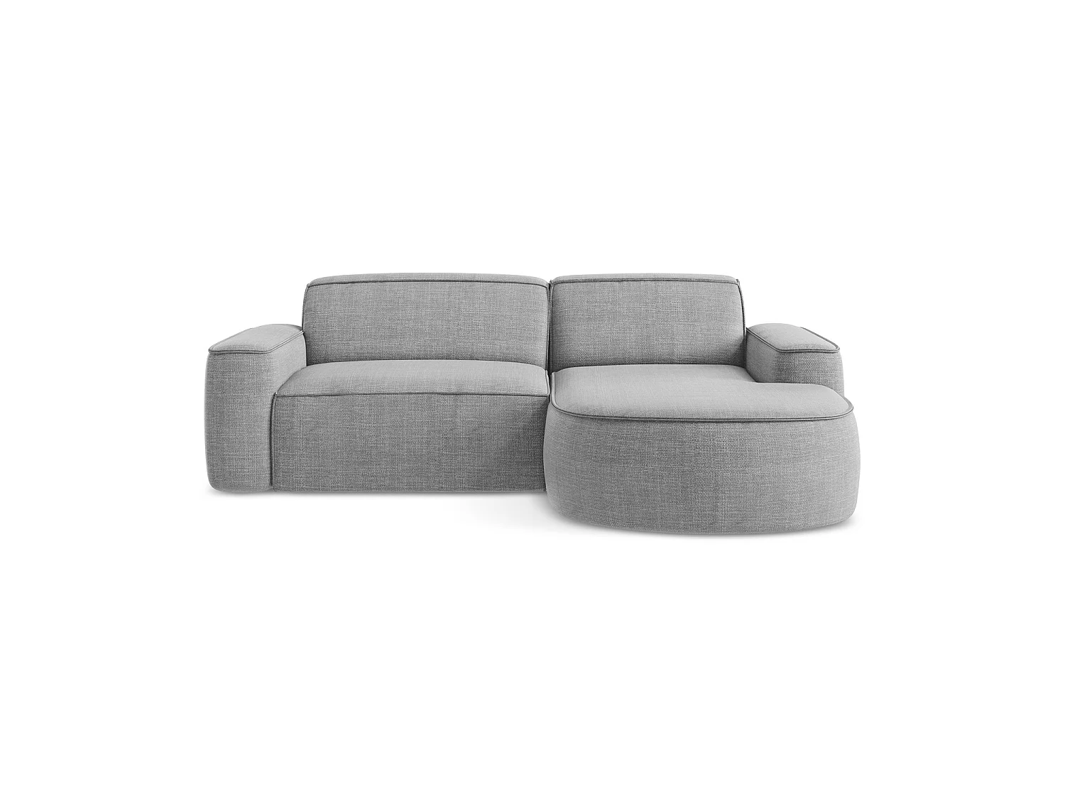 Canapé d'angle 2,5 places modulaire droit en tissu texturé - gris clair - MELISSA