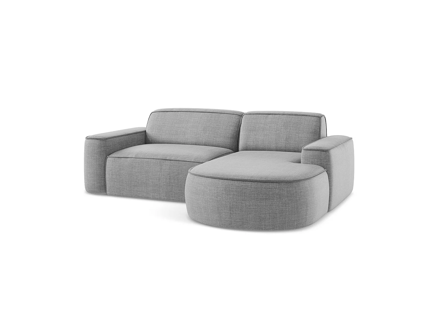 Canapé d'angle 2,5 places modulaire droit en tissu texturé - gris clair - MELISSA