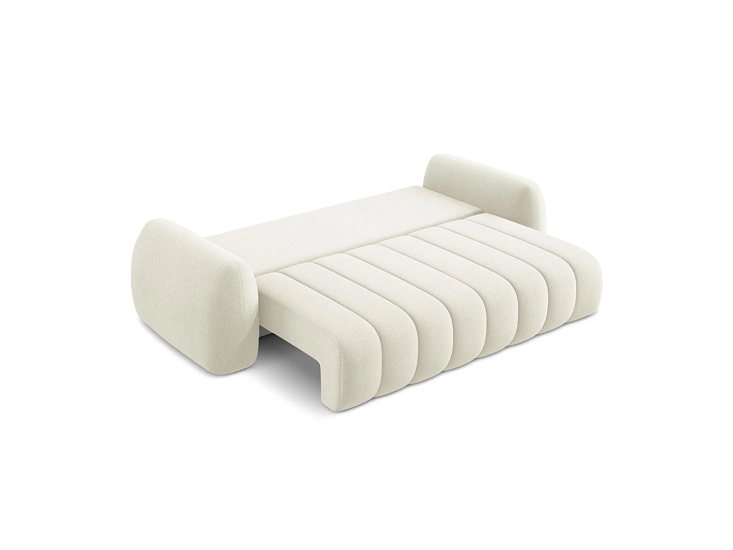 Canapé 3 places convertible en tissu bouclette - beige clair - GINOSA