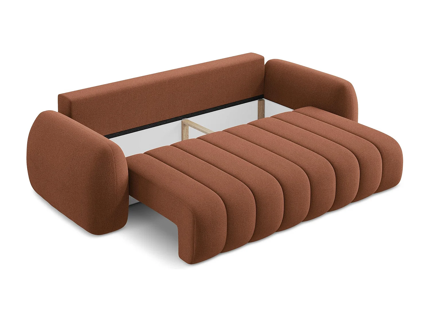 Driezits-slaapbank van terracotta bouclé - PELE