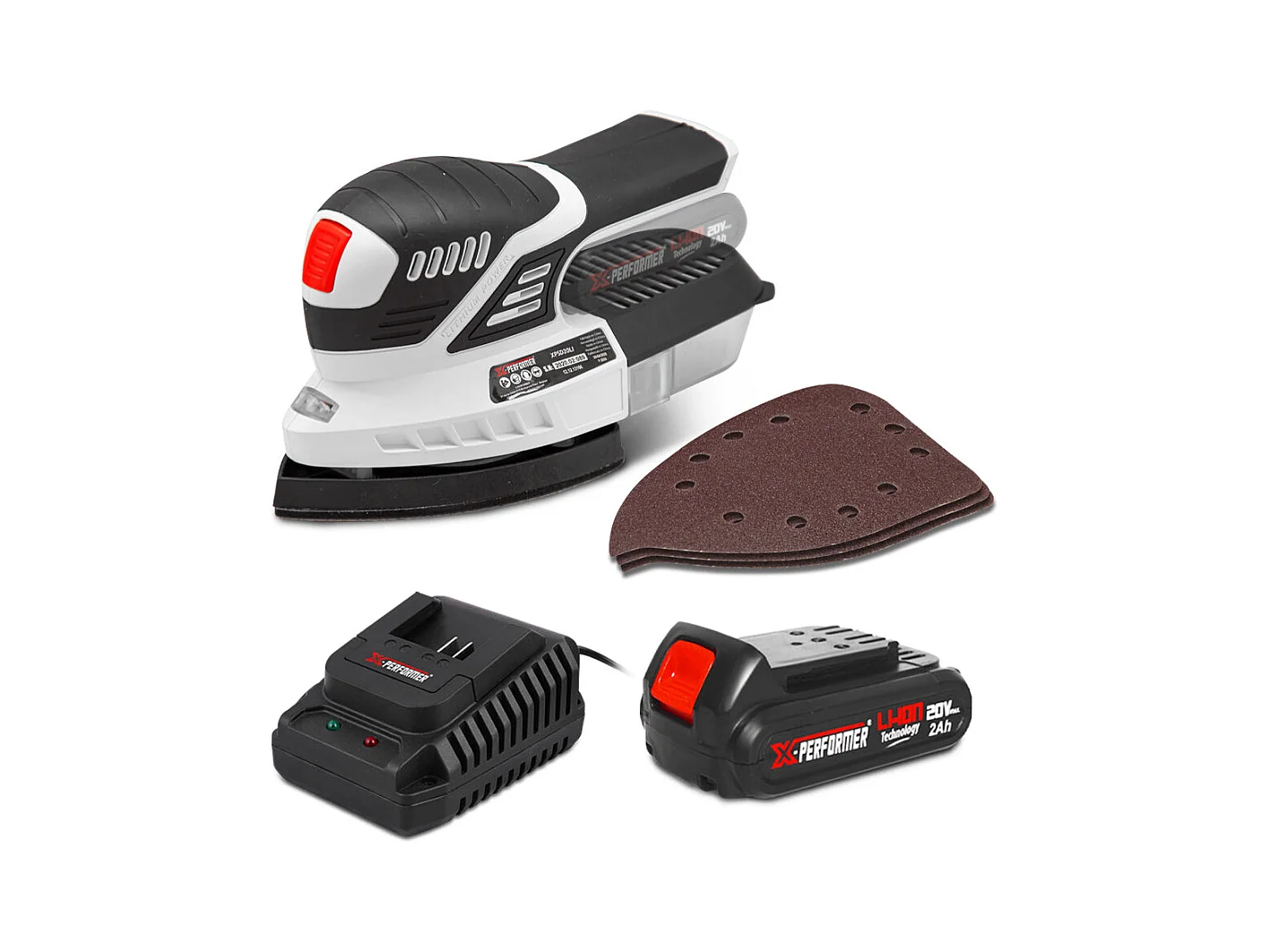 Ponceuse triangulaire sans fil X-Performer 20V avec batterie 2Ah et chargeur rapide 1H