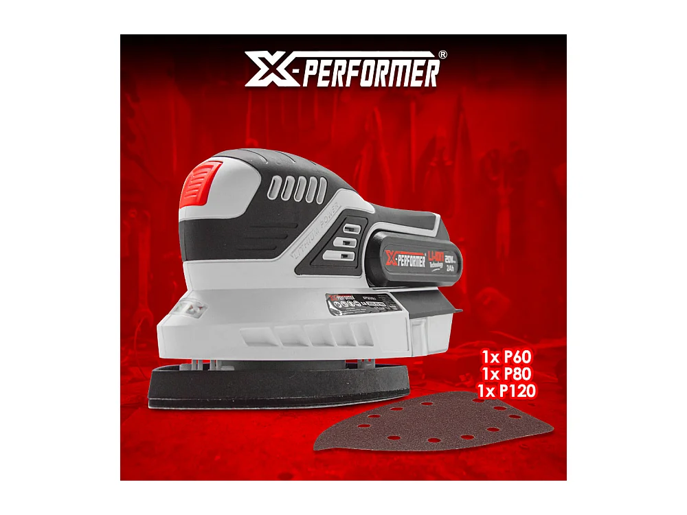 Ponceuse triangulaire sans fil X-Performer 20V avec batterie 2Ah et chargeur rapide 1H