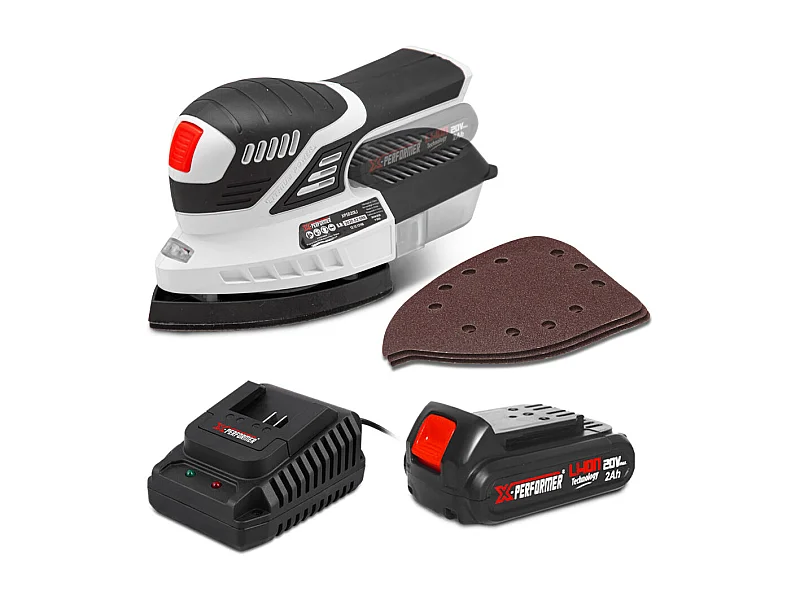 Ponceuse triangulaire sans fil X-Performer 20V avec batterie 2Ah et chargeur rapide 1H