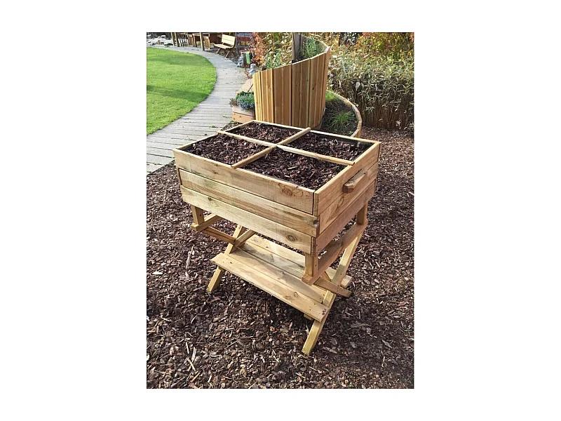 Verstelbare moestuinbak op poten 800 x 600 x 800/1000 mm met kruisen, geotextiel en tablet - Solid