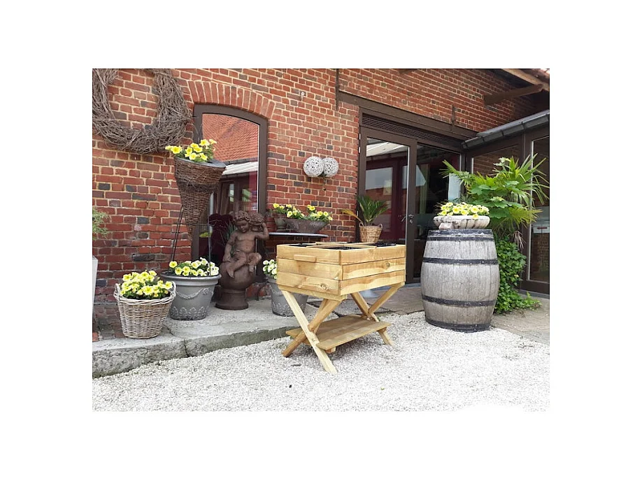 Potager sur pieds réglable 800 x 600 x 800/1000 mm avec croisillons, géotextile et tablette - Solid