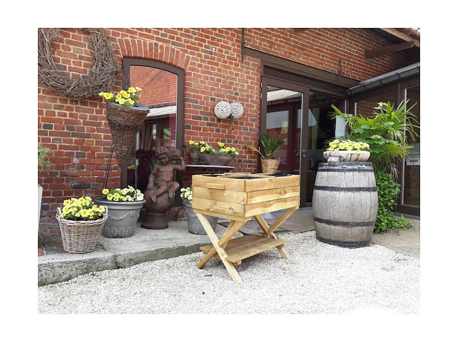 Potager sur pieds réglable 800 x 600 x 800/1000 mm avec croisillons, géotextile et tablette - Solid