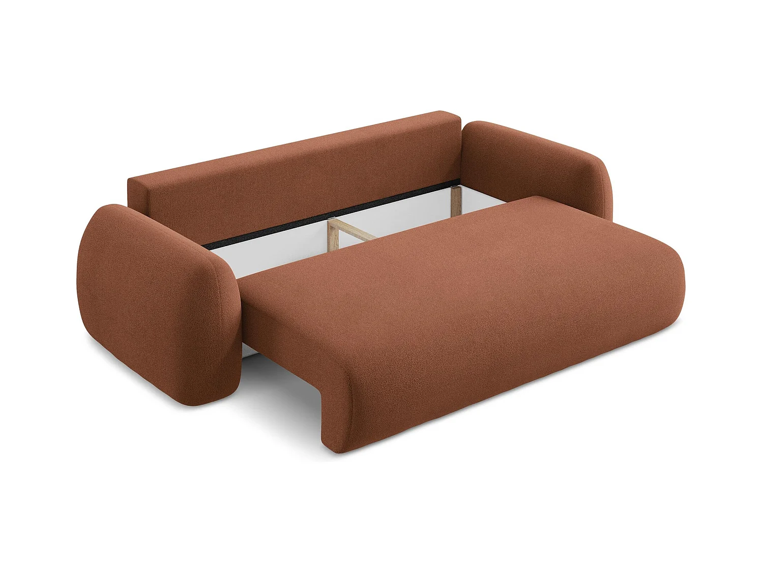 Canapé 3 places convertible en tissu bouclette - terre cuite - LOHI