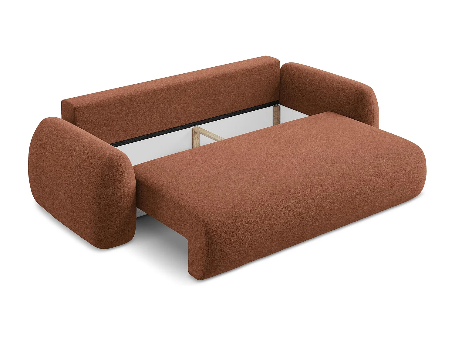 Canapé 3 places convertible en tissu bouclette - terre cuite - LOHI