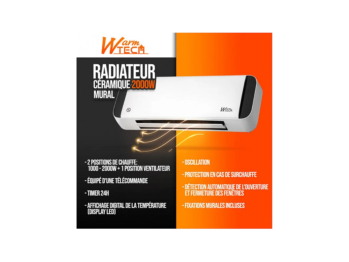 Radiateur céramique mural Warmtech 2000 W