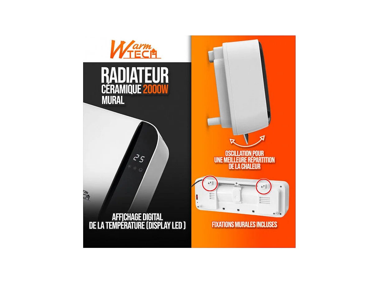Radiateur céramique mural Warmtech 2000 W