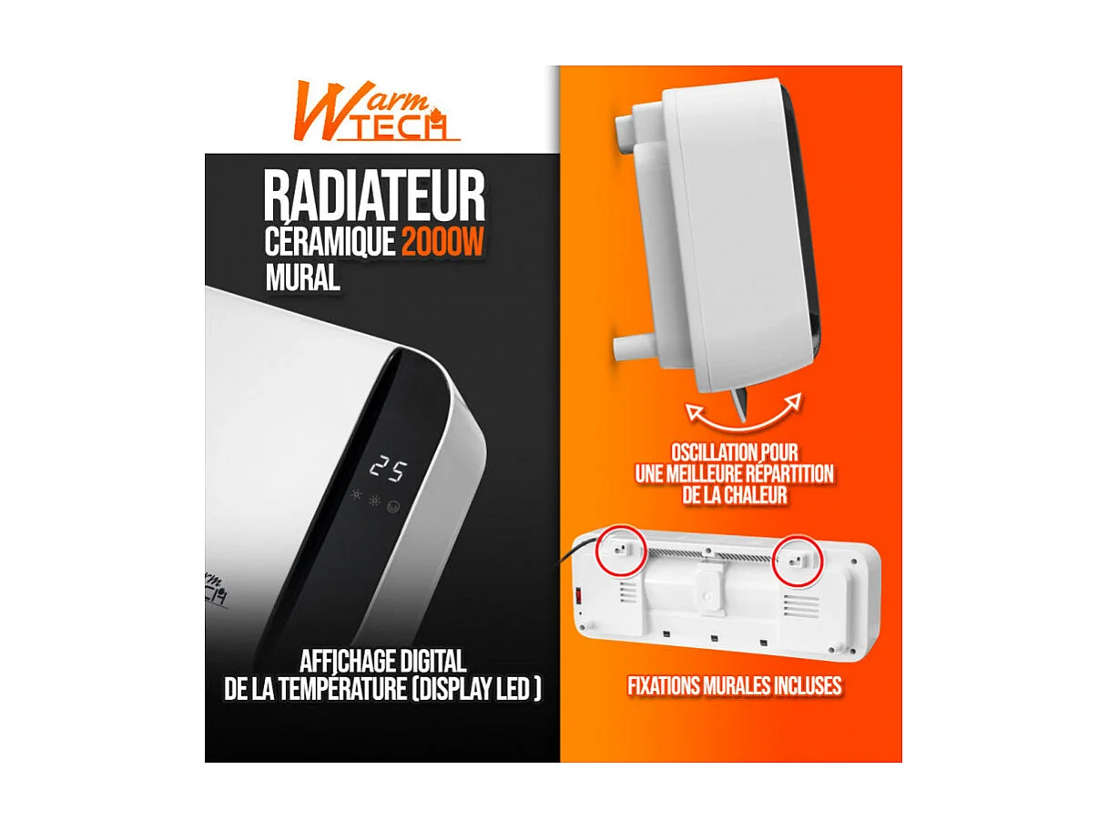 Radiateur céramique mural Warmtech 2000 W