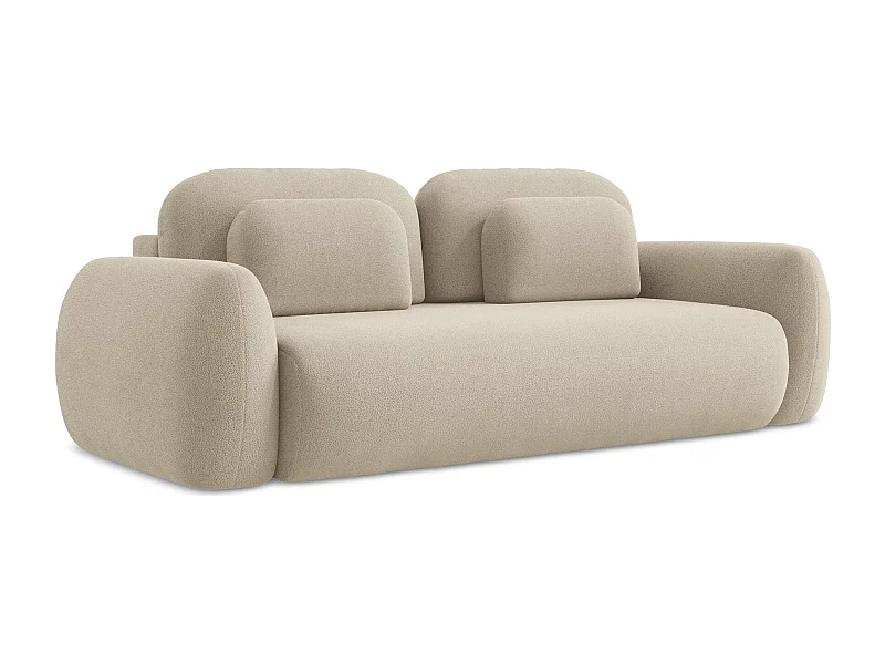 Canapé 3 places convertible en tissu bouclette - beige foncé - LOHI