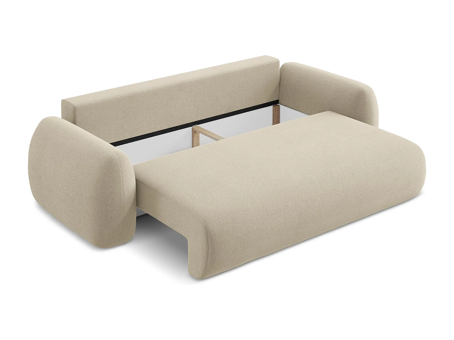 Canapé 3 places convertible en tissu bouclette - beige foncé - LOHI