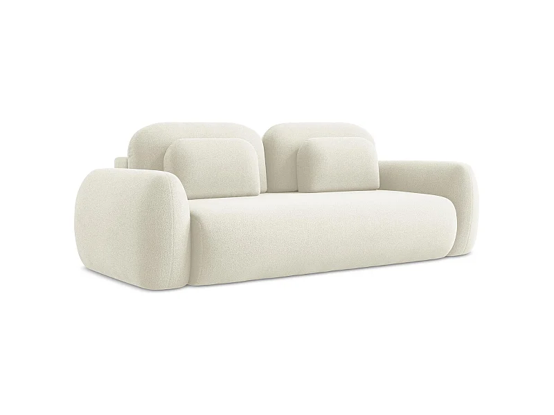 Canapé 3 places convertible en tissu bouclette - beige clair - LOHI