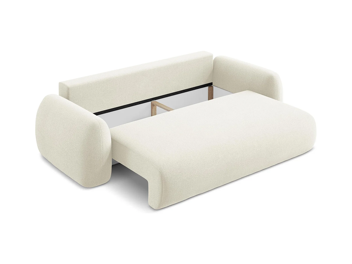 Canapé 3 places convertible en tissu bouclette - beige clair - LOHI