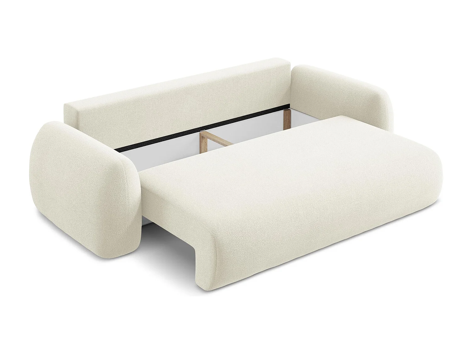 Canapé 3 places convertible en tissu bouclette - beige clair - LOHI