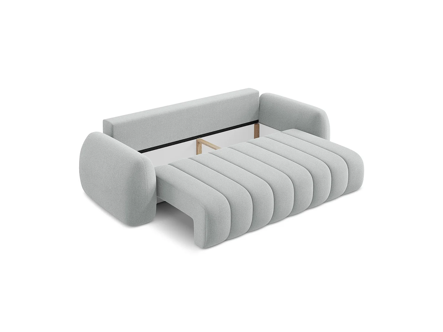 Canapé 3 places convertible en tissu bouclette - gris clair - GINOSA