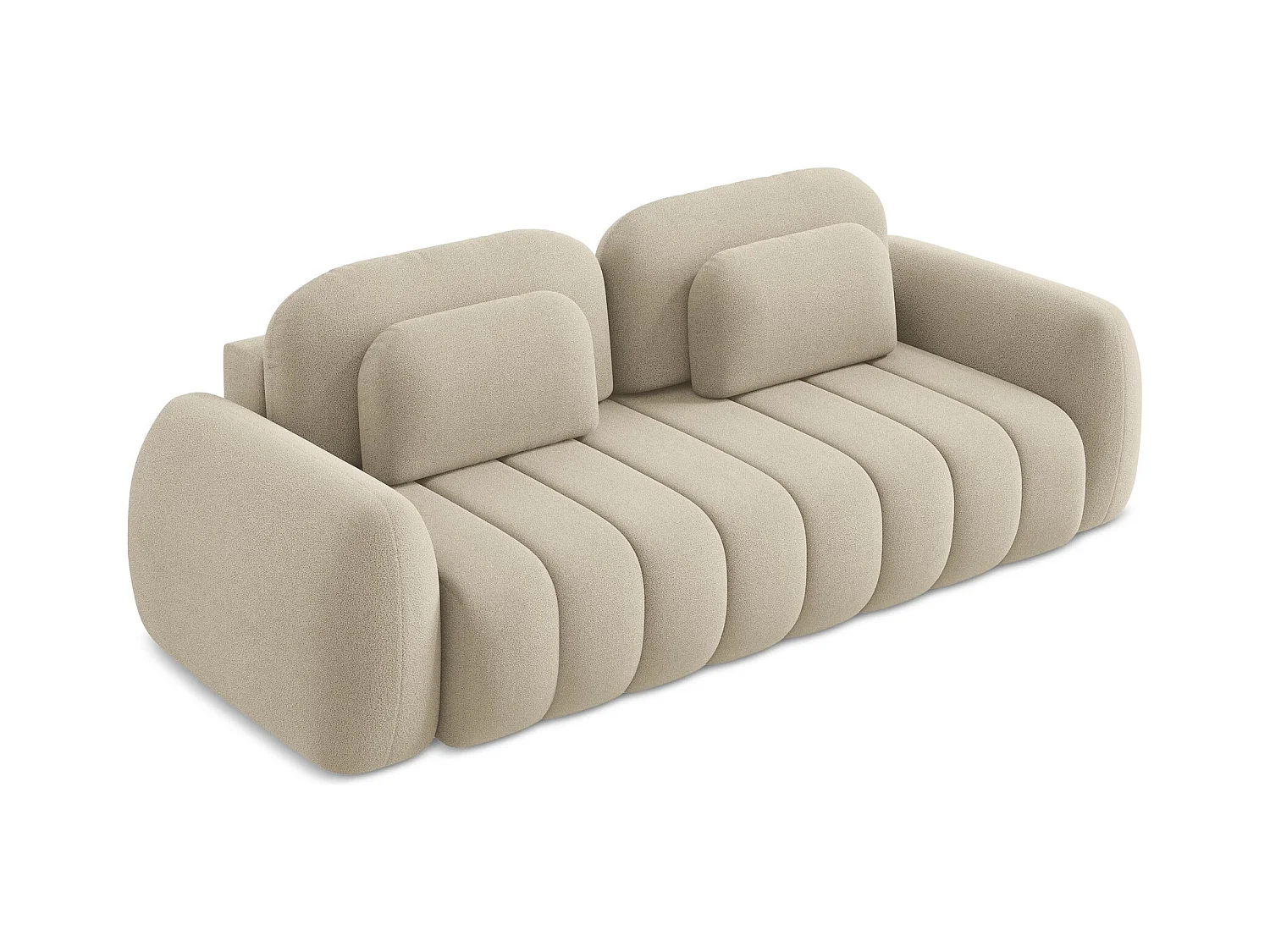 Canapé 3 places convertible en tissu bouclette - beige foncé - PELE