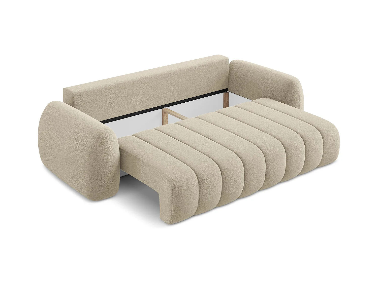 Canapé 3 places convertible en tissu bouclette - beige foncé - PELE