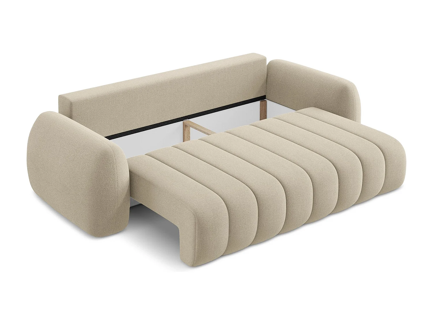 Canapé 3 places convertible en tissu bouclette - beige foncé - PELE