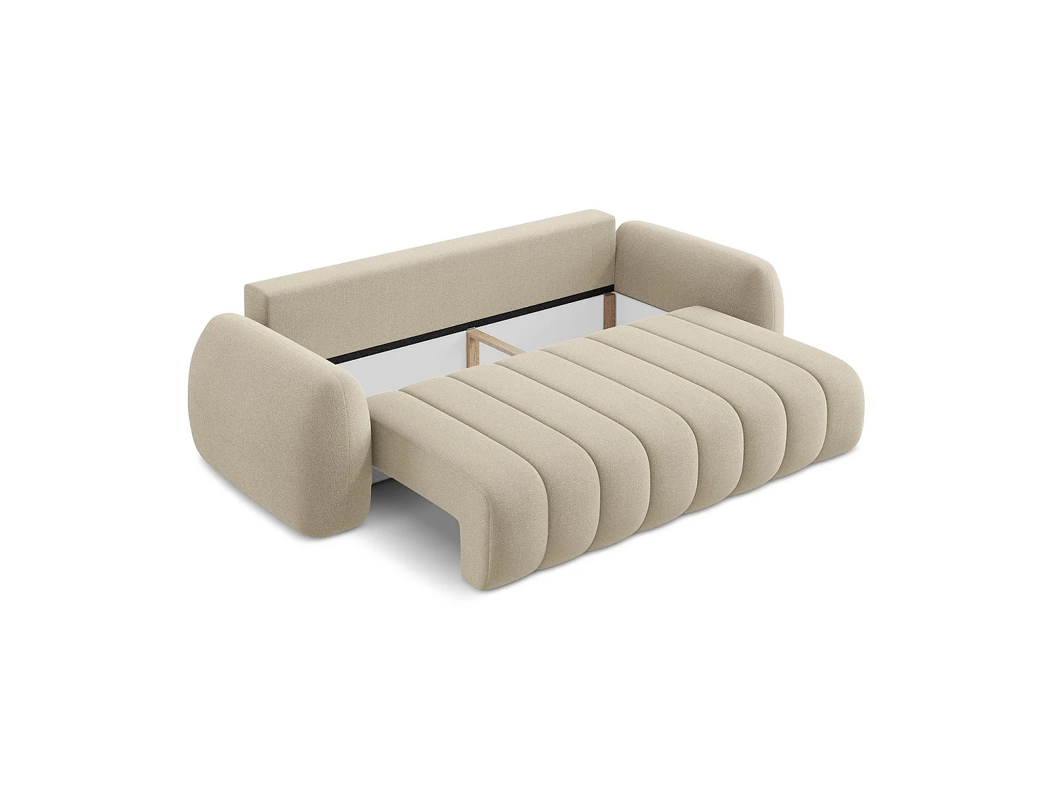 Canapé 3 places convertible en tissu bouclette - beige foncé - GINOSA