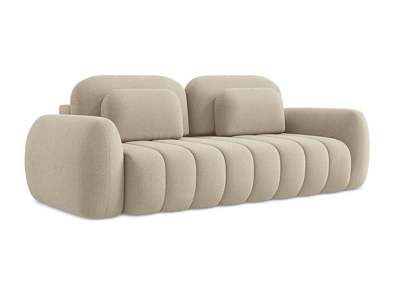 Canapé 3 places convertible en tissu bouclette - beige foncé - PELE