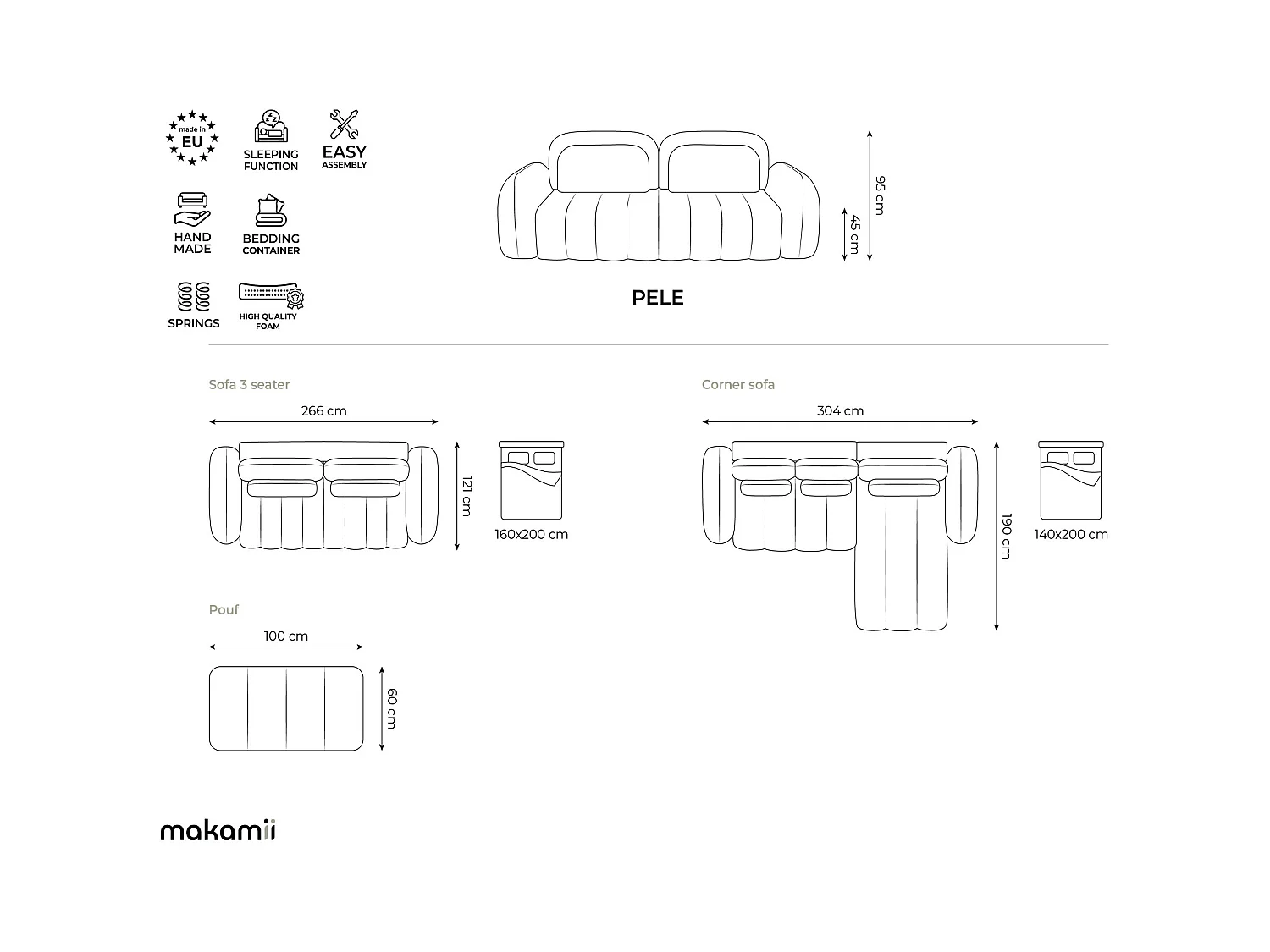 Canapé 3 places convertible en tissu chenille - beige - PELE