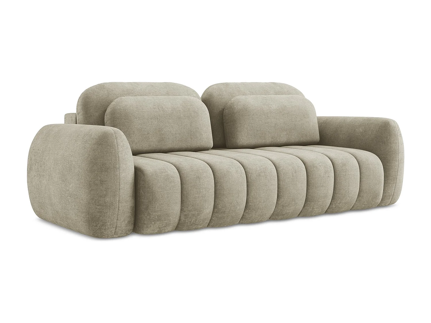 Driezits-slaapbank van beige chenille stof - PELE