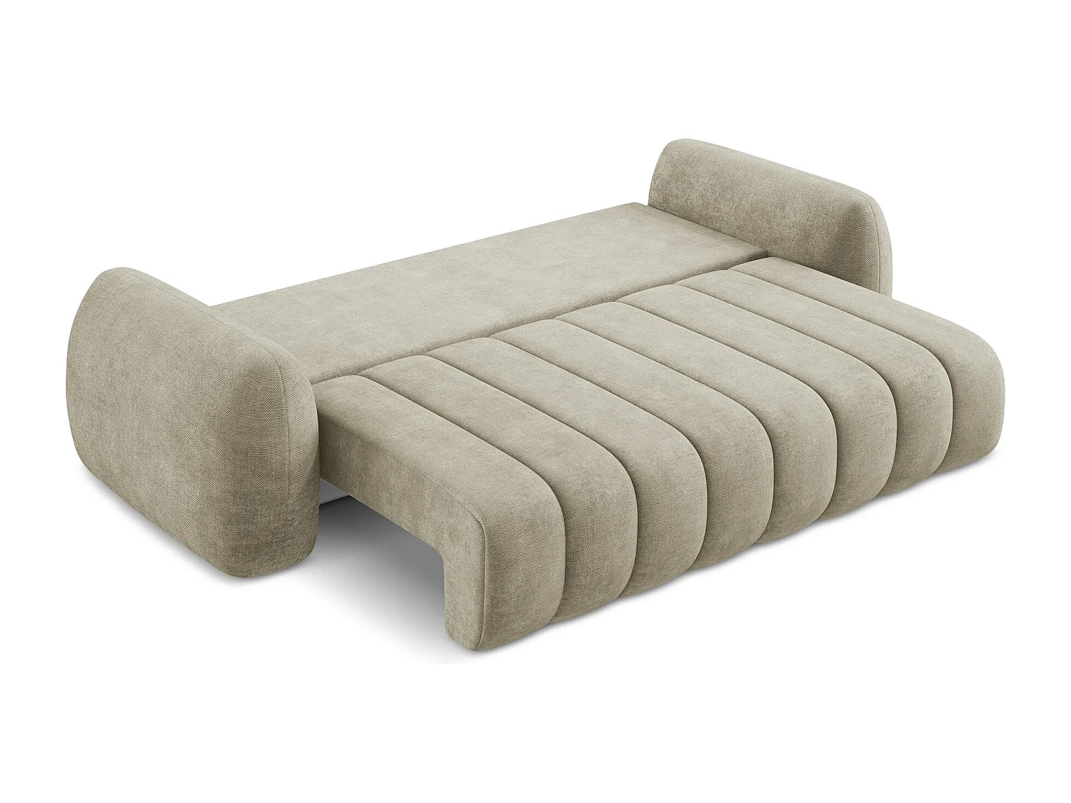 Driezits-slaapbank van beige chenille stof - PELE